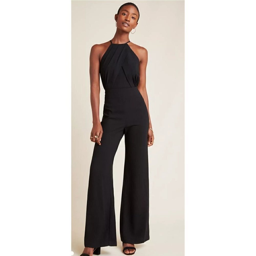 New Monique Lhuillier Marilla Jumpsuit Womens 16 Plus Black  Sleeveless